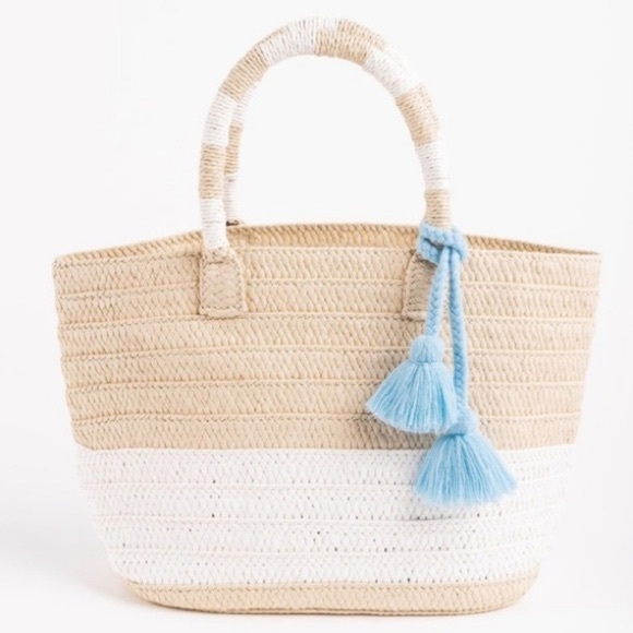 ALTRU straw tote with blue tassel